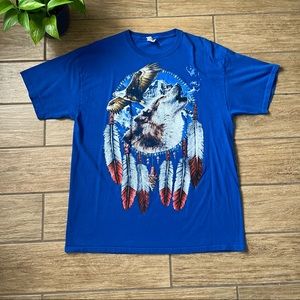 Native American Dreamcatcher Wolf Eagle T-shirt. Size XL